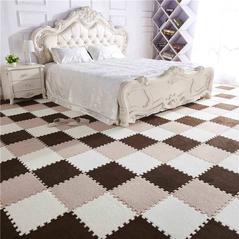 40pcs Interlocking Mosaic Puzzle Floor Mats - Plush Soft Checkered Pattern Non-Slip Rug, 11.8x11.8 Inch Thick 1cm, 100% Polyester & Acetate, Soundproof Shock Absorption for Bedroom Living Room Game Room Decor