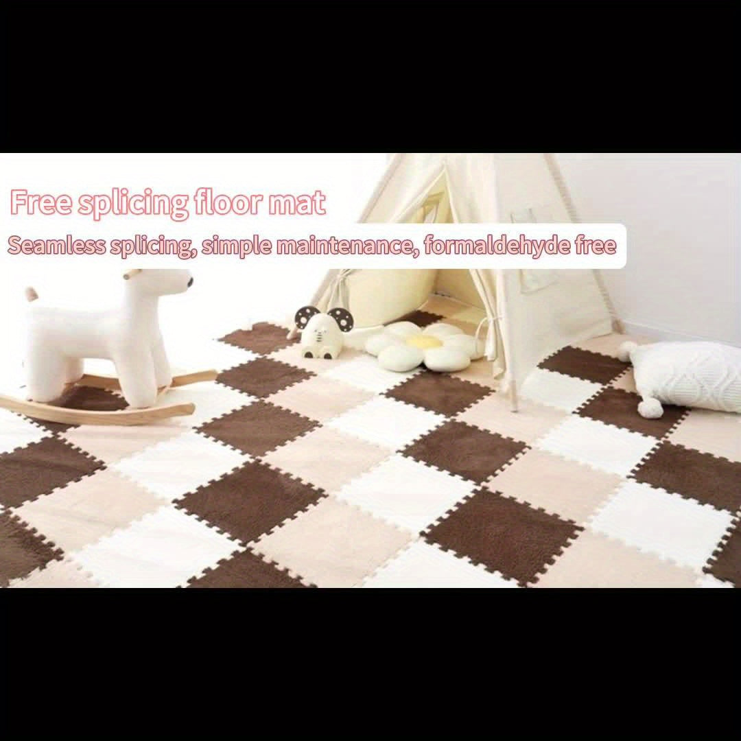 Washable Plush Puzzle Mat Set 40pcs Non-Slip Washable Plush Interlocking Puzzle Mat Set - Durable Polyester Fabric Mosaic Carpet Tiles - Quick-Dry, EVA Backing, 1cm Thickness, 500gsm