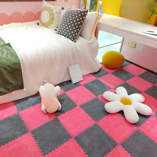 Washable Plush Puzzle Mat Set 40pcs Non-Slip Washable Plush Interlocking Puzzle Mat Set - Durable Polyester Fabric Mosaic Carpet Tiles - Quick-Dry, EVA Backing, 1cm Thickness, 500gsm