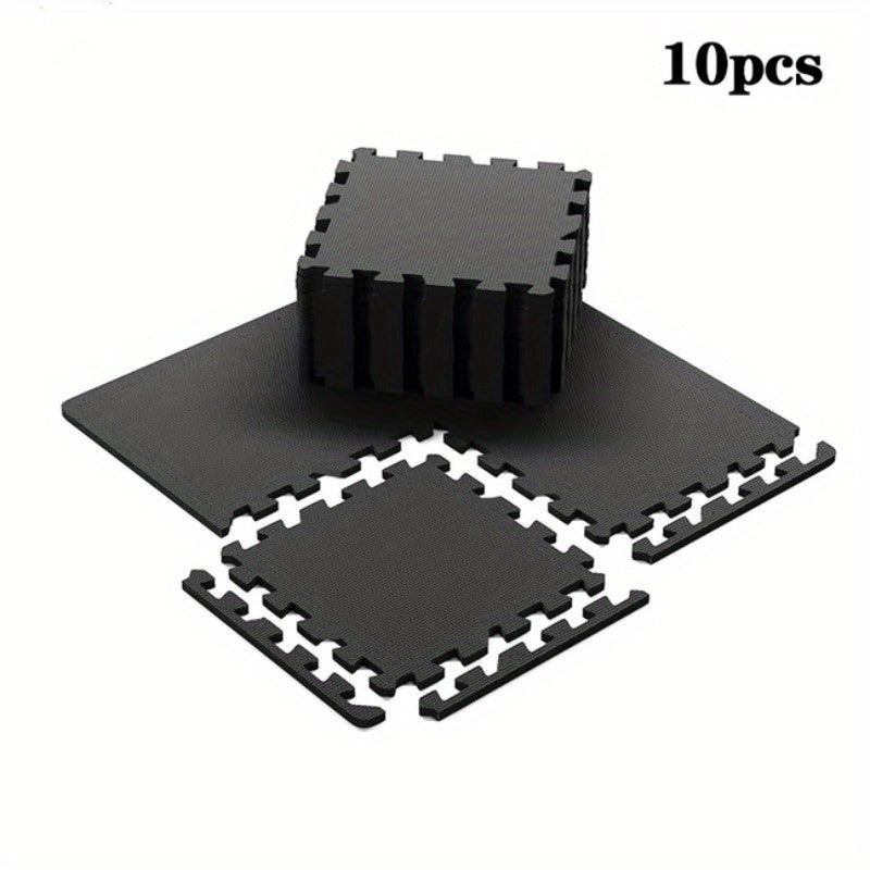 High-Quality Exercise Mat 10pcs High-Quality Interlocking Puzzle Exercise Mat Set, Non-Slip & Durable | Black, High-Density Textured Design for Enhanced Traction, Ideal for Home Gym, Yoga, Training, and Fitness Equipment Protection, Gym Accessorie