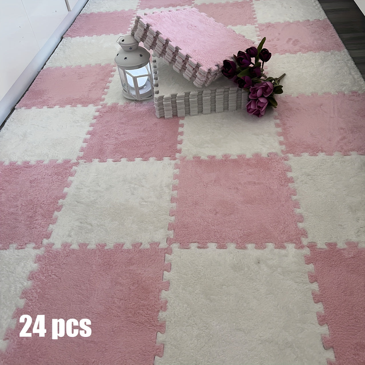 24pcs Sound Carpet 24pcs Sound Insulation Suede Splicing Carpet | Indoor Carpet, Game Mat, Bedroom Carpet, Puzzle Carpet, Home Decor, Simple Square Floor Mat, Thickened Version 11.8x11.8inch, 1cm\u002F0.39inch