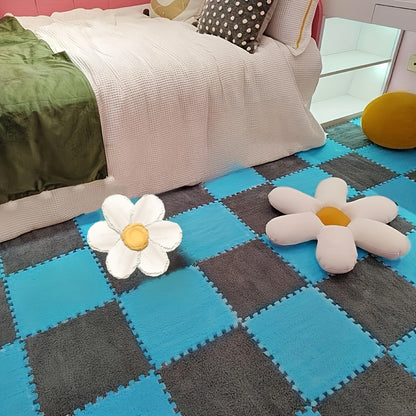 Washable Plush Puzzle Mat Set 40pcs Non-Slip Washable Plush Interlocking Puzzle Mat Set - Durable Polyester Fabric Mosaic Carpet Tiles - Quick-Dry, EVA Backing, 1cm Thickness, 500gsm