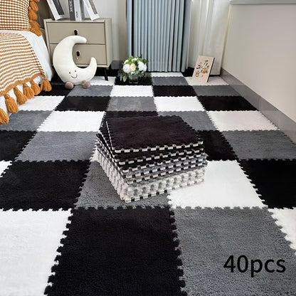 40pcs Thickened Interlocking Square Mat Set, 0.39inch Thick EVA Foam with 100% Polyester Knit Fabric, Soundproof Shock-Absorbing Play Mat for Bedroom, Home Decor Room Rug, Easy Assembly Floor Tiles