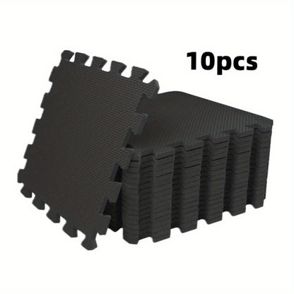 High-Quality Exercise Mat 10pcs High-Quality Interlocking Puzzle Exercise Mat Set, Non-Slip & Durable | Black, High-Density Textured Design for Enhanced Traction, Ideal for Home Gym, Yoga, Training, and Fitness Equipment Protection, Gym Accessorie