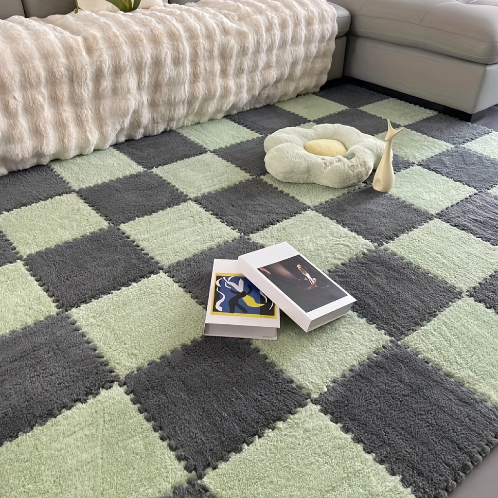 Washable Plush Puzzle Mat Set 40pcs Non-Slip Washable Plush Interlocking Puzzle Mat Set - Durable Polyester Fabric Mosaic Carpet Tiles - Quick-Dry, EVA Backing, 1cm Thickness, 500gsm