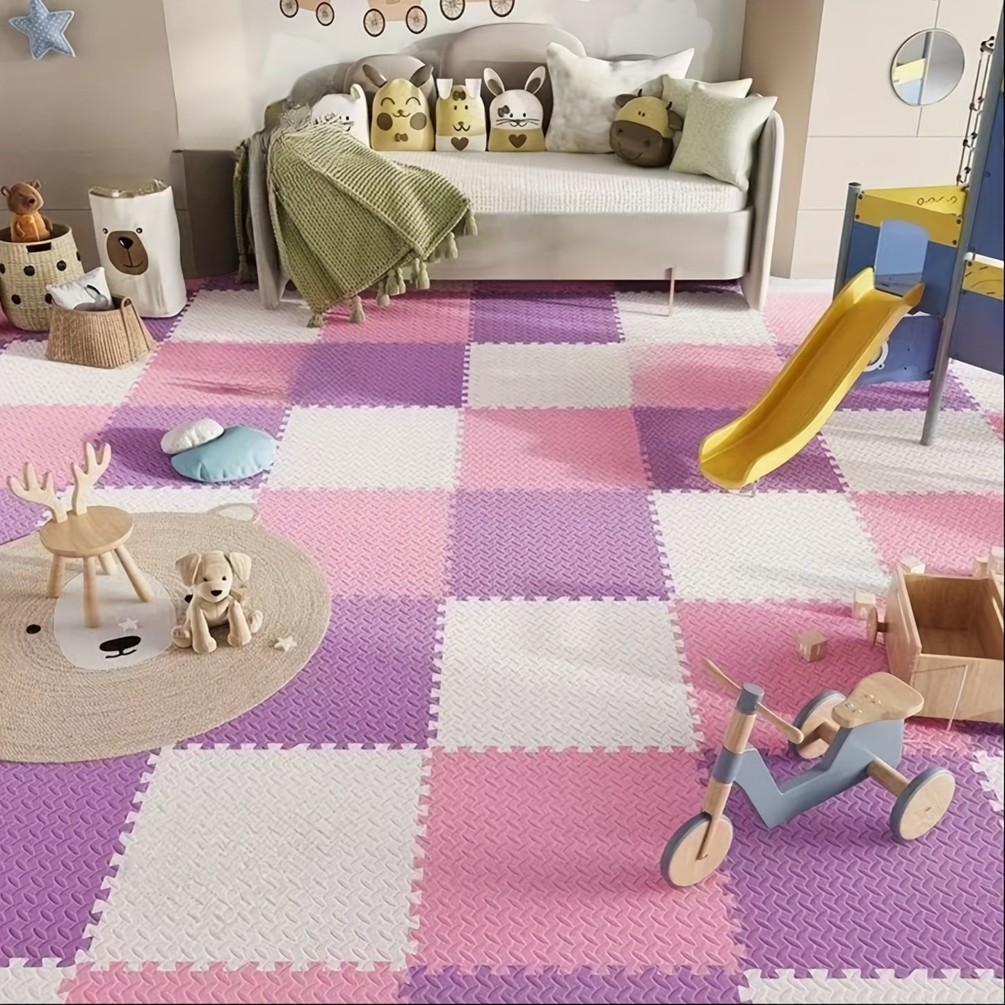 25pcs Durable and Soft EVA Foam Interlocking Floor Mats, Anti-Skid, Waterproof, for Playroom, Bedroom, Office, Outdoor Training - Mixed Color Puzzle Pattern