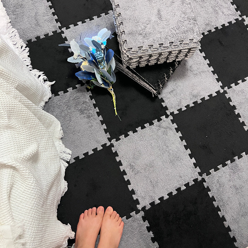 40pcs Interlocking Mosaic Puzzle Floor Mats - Plush Soft Checkered Pattern Non-Slip Rug, 11.8x11.8 Inch Thick 1cm, 100% Polyester & Acetate, Soundproof Shock Absorption for Bedroom Living Room Game Room Decor