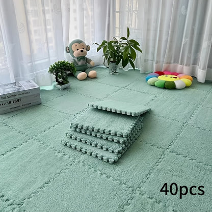 40pcs Thickened Interlocking Square Mat Set, 0.39inch Thick EVA Foam with 100% Polyester Knit Fabric, Soundproof Shock-Absorbing Play Mat for Bedroom, Home Decor Room Rug, Easy Assembly Floor Tiles
