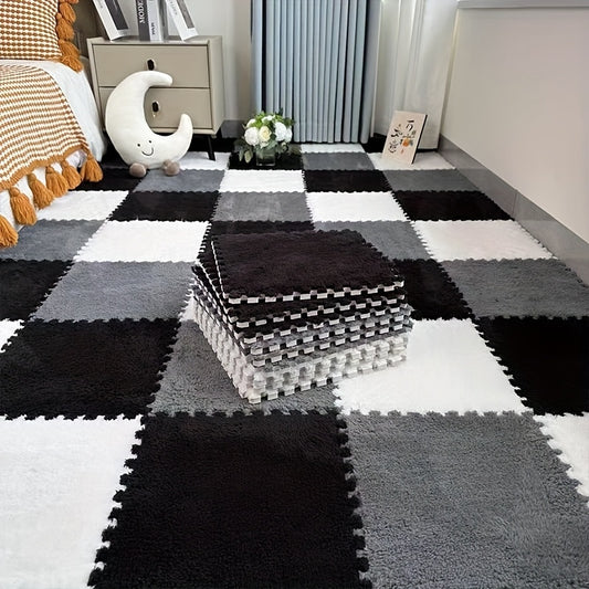 40pcs Thickened Interlocking Square Mat Set, 0.39inch Thick EVA Foam with 100% Polyester Knit Fabric, Soundproof Shock-Absorbing Play Mat for Bedroom, Home Decor Room Rug, Easy Assembly Floor Tiles