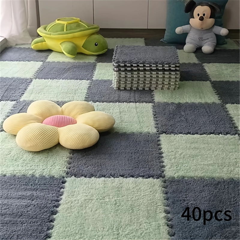 40pcs Thickened Interlocking Square Mat Set, 0.39inch Thick EVA Foam with 100% Polyester Knit Fabric, Soundproof Shock-Absorbing Play Mat for Bedroom, Home Decor Room Rug, Easy Assembly Floor Tiles
