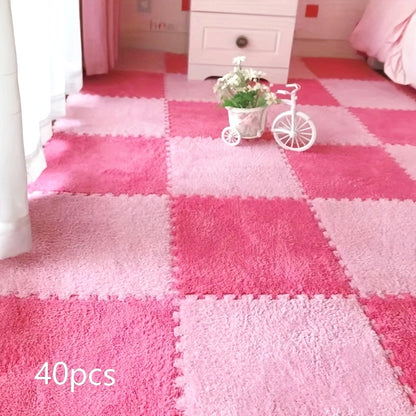 40pcs Interlocking Mosaic Puzzle Floor Mats - Plush Soft Checkered Pattern Non-Slip Rug, 11.8x11.8 Inch Thick 1cm, 100% Polyester & Acetate, Soundproof Shock Absorption for Bedroom Living Room Game Room Decor