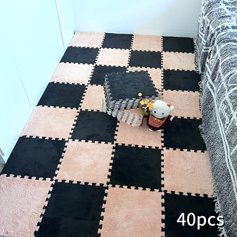 40pcs Thickened Interlocking Square Mat Set, 0.39inch Thick EVA Foam with 100% Polyester Knit Fabric, Soundproof Shock-Absorbing Play Mat for Bedroom, Home Decor Room Rug, Easy Assembly Floor Tiles