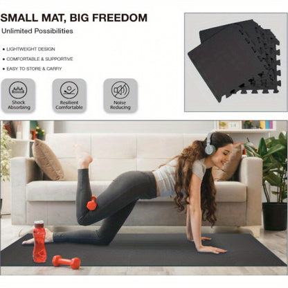 High-Quality Exercise Mat 10pcs High-Quality Interlocking Puzzle Exercise Mat Set, Non-Slip & Durable | Black, High-Density Textured Design for Enhanced Traction, Ideal for Home Gym, Yoga, Training, and Fitness Equipment Protection, Gym Accessorie