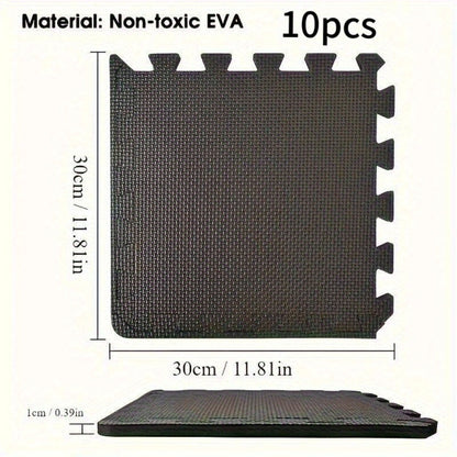 High-Quality Exercise Mat 10pcs High-Quality Interlocking Puzzle Exercise Mat Set, Non-Slip & Durable | Black, High-Density Textured Design for Enhanced Traction, Ideal for Home Gym, Yoga, Training, and Fitness Equipment Protection, Gym Accessorie