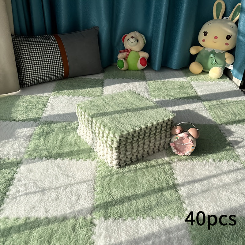 40pcs Thickened Interlocking Square Mat Set, 0.39inch Thick EVA Foam with 100% Polyester Knit Fabric, Soundproof Shock-Absorbing Play Mat for Bedroom, Home Decor Room Rug, Easy Assembly Floor Tiles