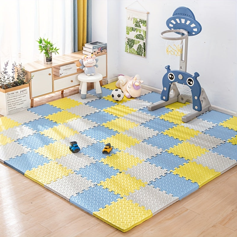 25pcs Durable and Soft EVA Foam Interlocking Floor Mats, Anti-Skid, Waterproof, for Playroom, Bedroom, Office, Outdoor Training - Mixed Color Puzzle Pattern